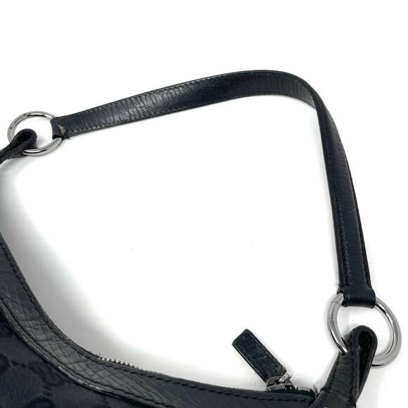 Gucci Horsebit GG Monogram Shoulder Hobo Zip Bag Canvas Leather Black Silver - Picture 12 of 16